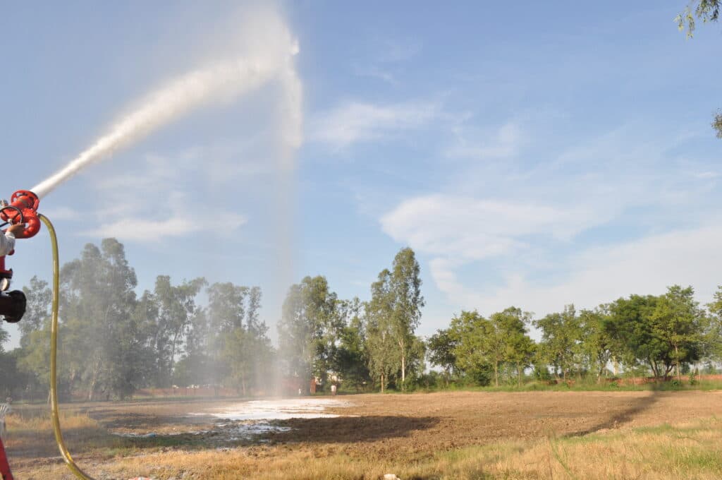 Water monitor testing across the open test field
